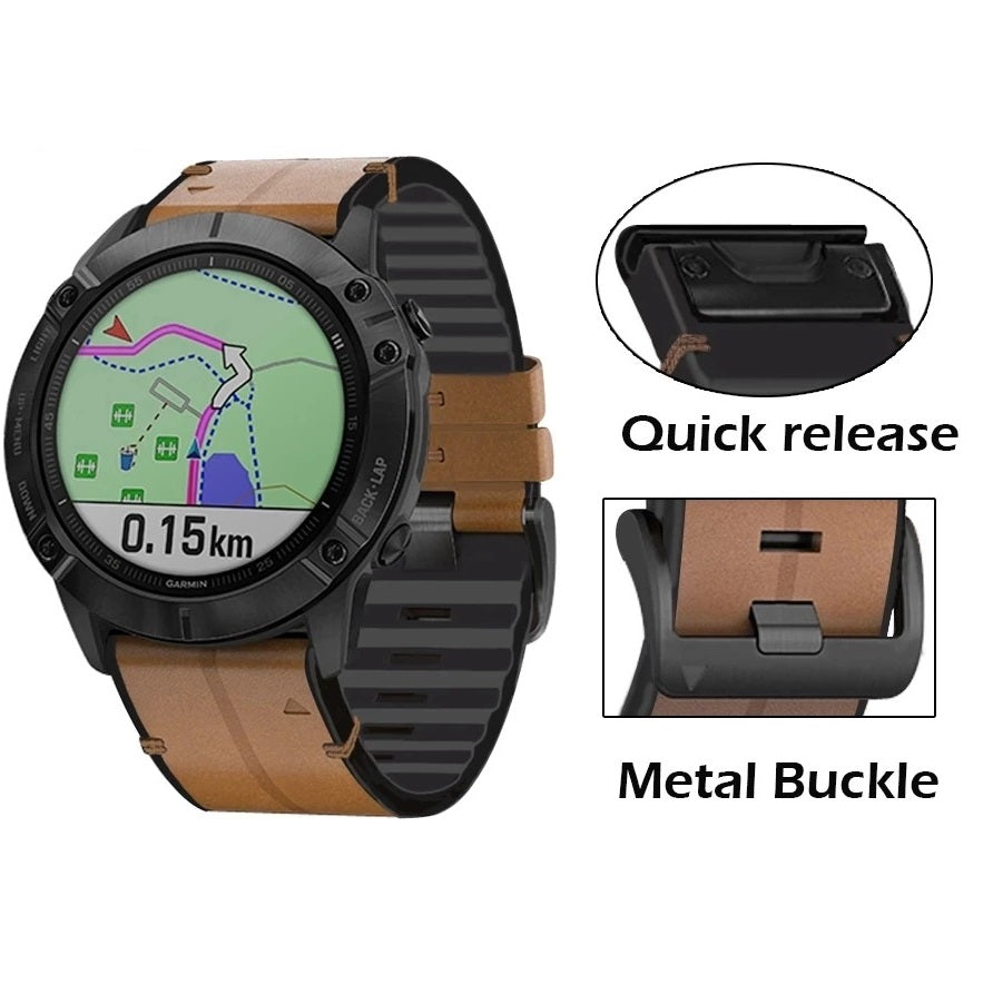LuxGuard Leather-Silicone Strap For Garmin Fenix Series