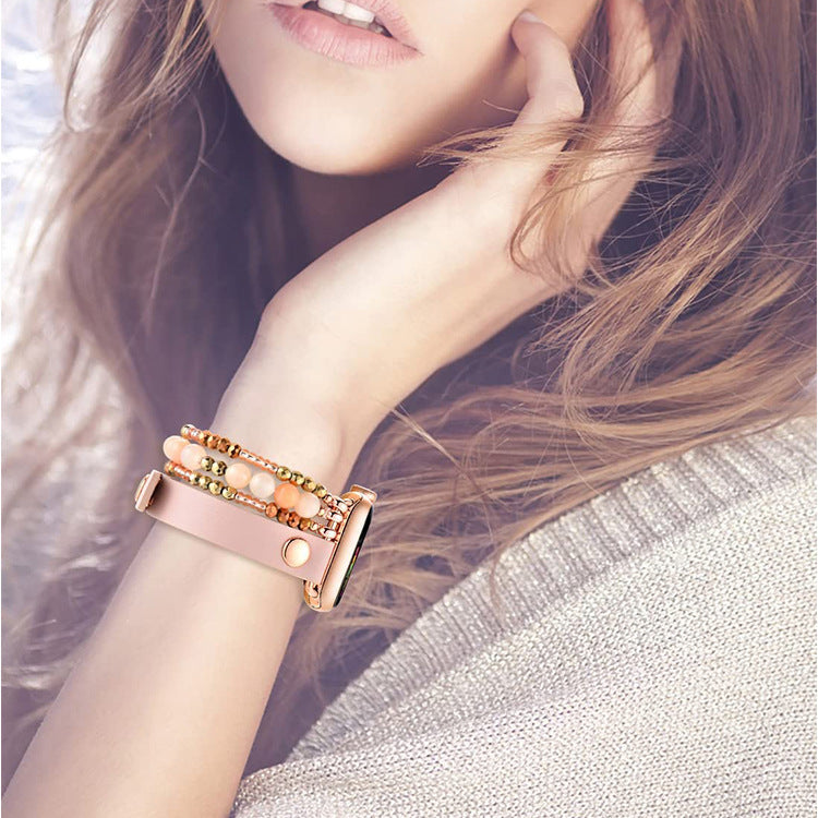 Vegan Beaded Strap For Smartwatch With Elastic Band In Colors