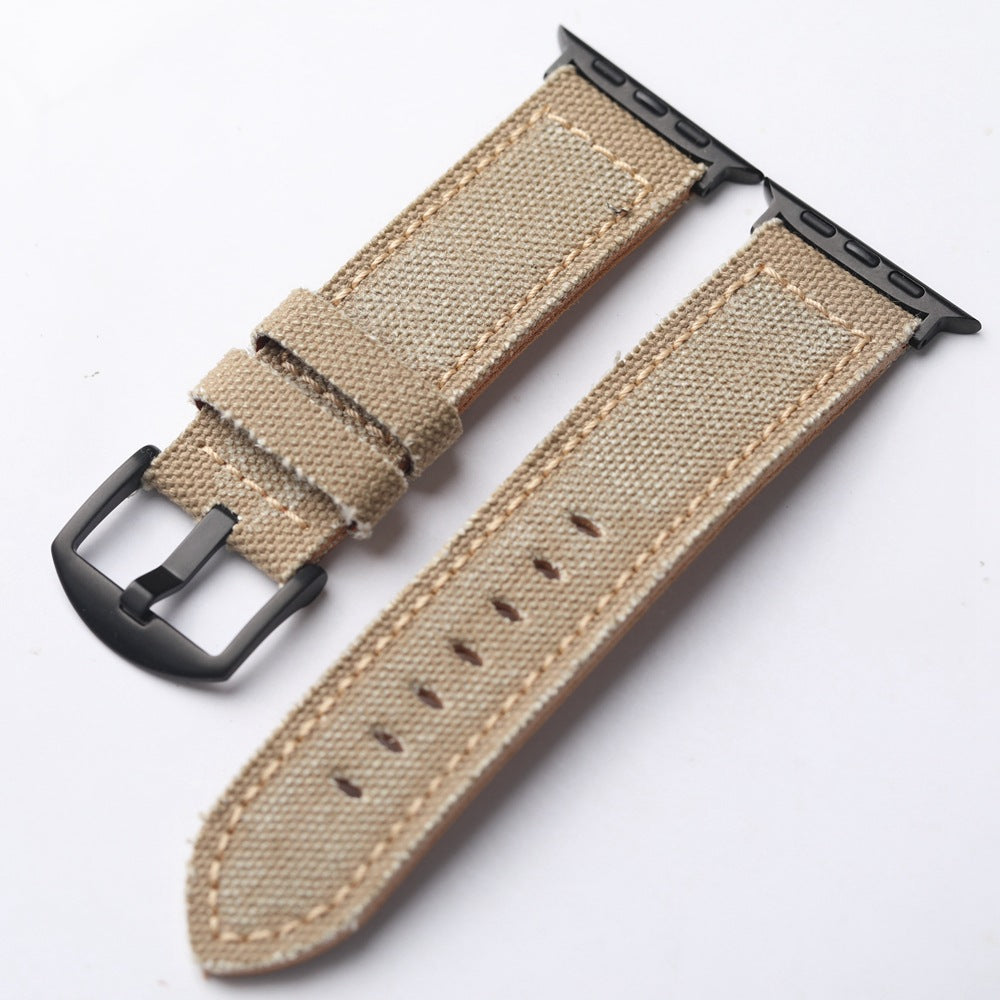 Hand-Stitched Canvas And Leather Watch Strap, Handmade