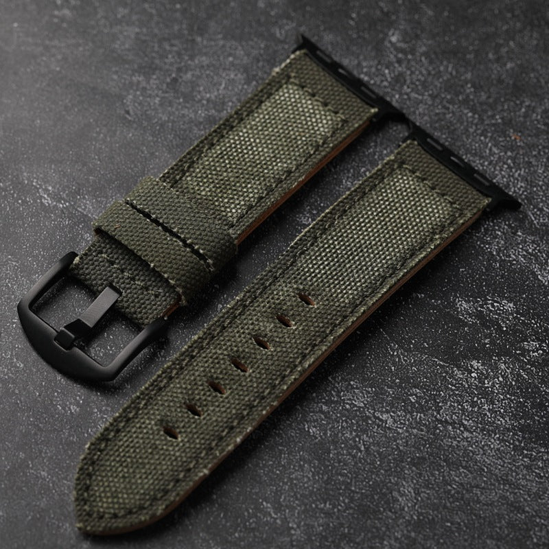 Hand-Stitched Canvas And Leather Watch Strap, Handmade