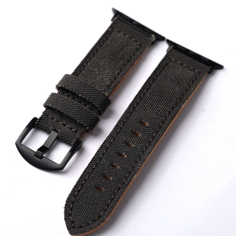 Hand-Stitched Canvas And Leather Watch Strap, Handmade