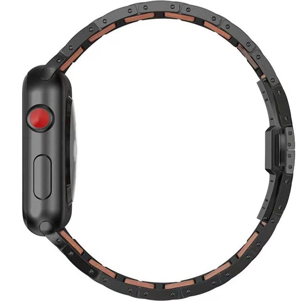 Red Sandalwood And Stainless Steel Watch Band For NovaTime Watch