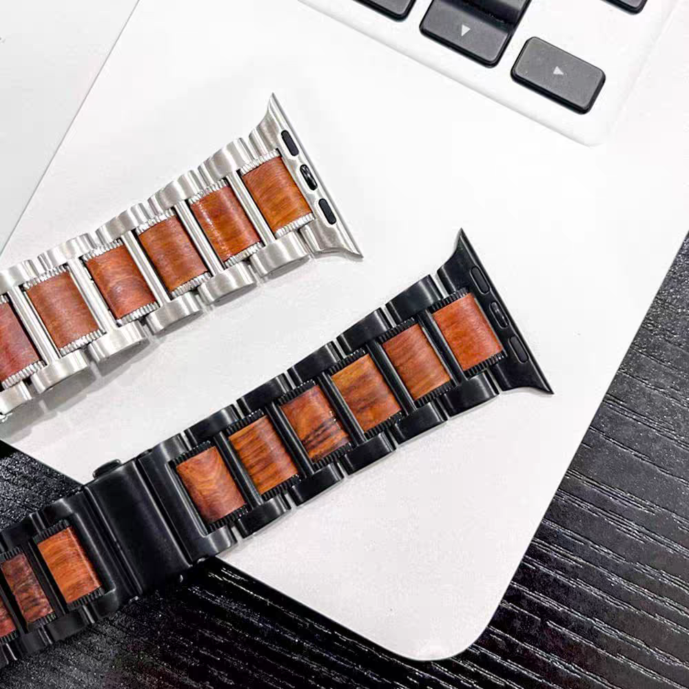 Red Sandalwood And Stainless Steel Watch Band For NovaTime Watch