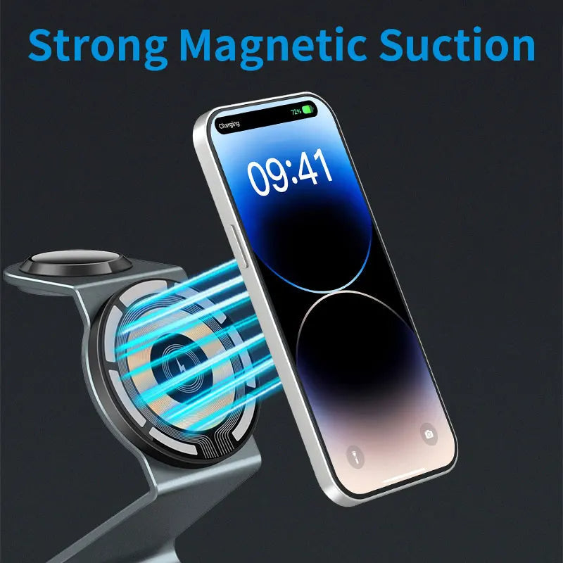 Magnetic 3-In-1 Wireless Charger For Phone, Smartwatch, And Earbuds