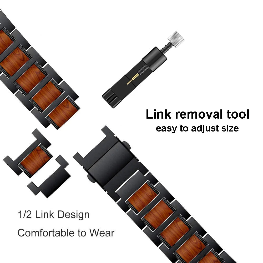 Red Sandalwood And Stainless Steel Watch Band For NovaTime Watch