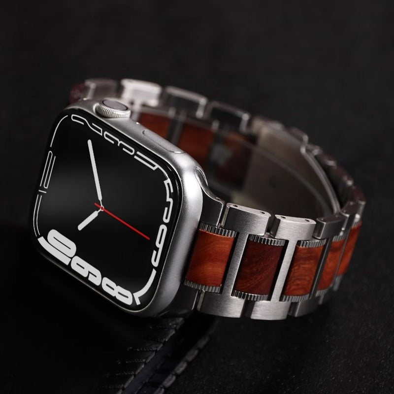 Red Sandalwood And Stainless Steel Watch Band For NovaTime Watch