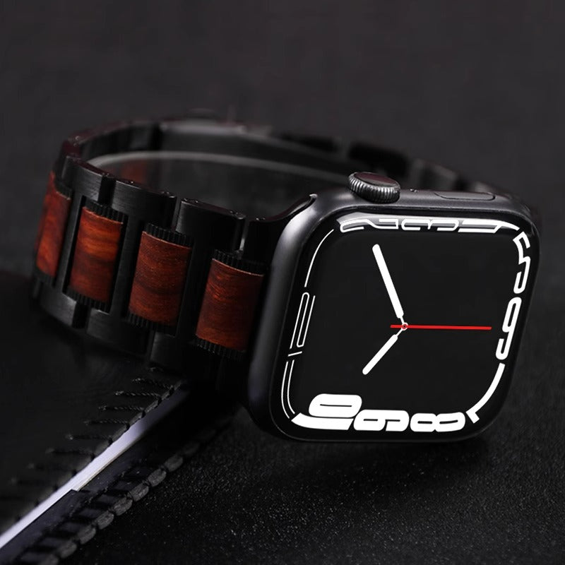 Red Sandalwood And Stainless Steel Watch Band For NovaTime Watch