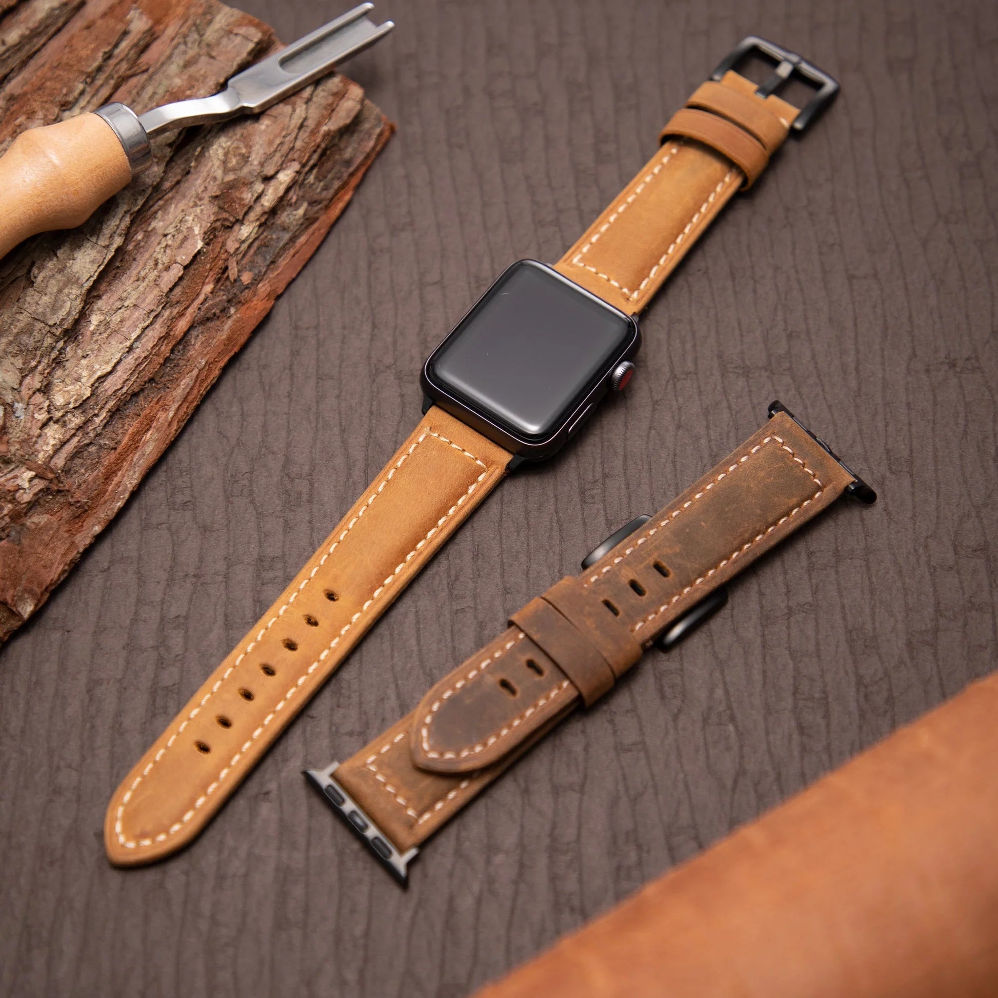 LumenCraft Vintage Leather Strap for Apple Watch Frosted